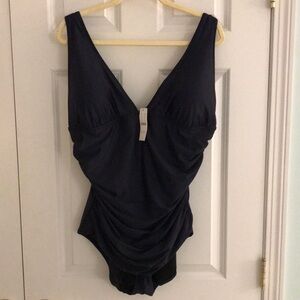 New J. Crew Re-Imagined Navy Blue Figure Enhancing Slimming 1 Piece Swim….